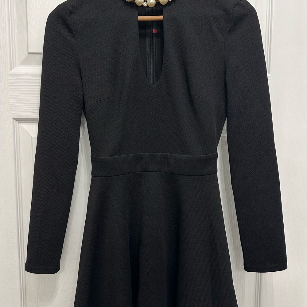Black A-Line Mock Neck Long Sleeve Cocktail Dress